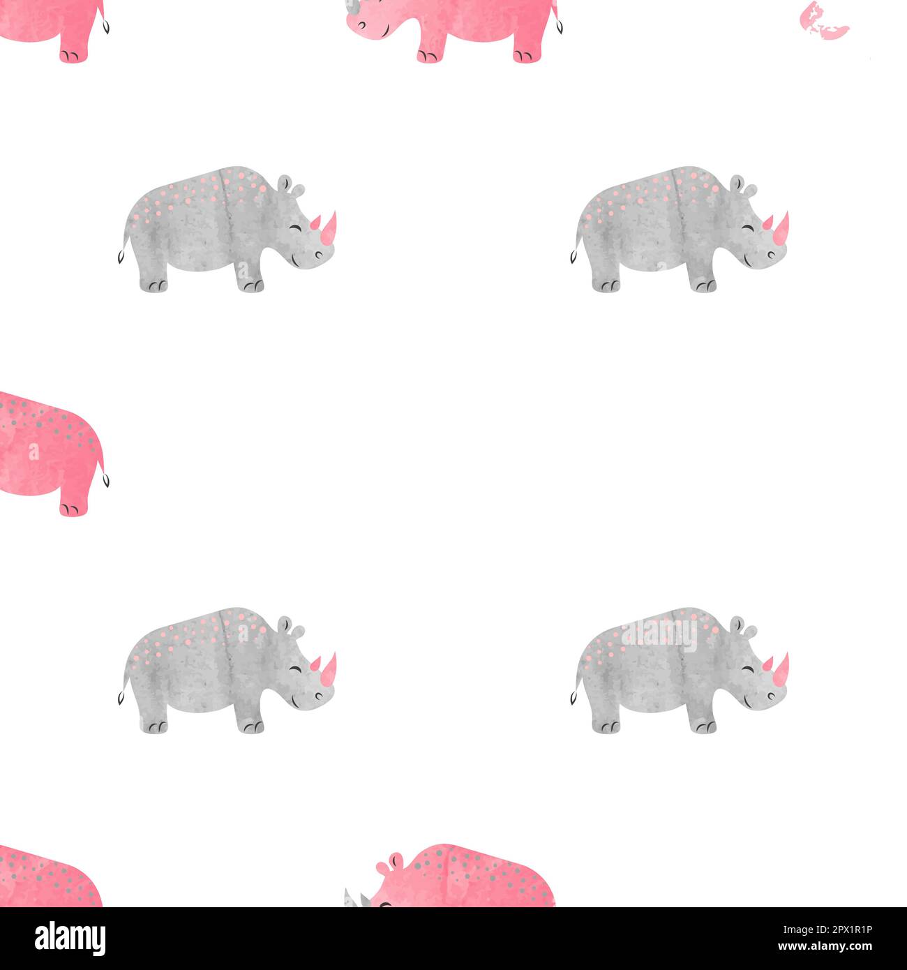 Motif sans couture avec motif aquarelle mignon rhinocéros pour enfants. Imprimé bébé Illustration de Vecteur