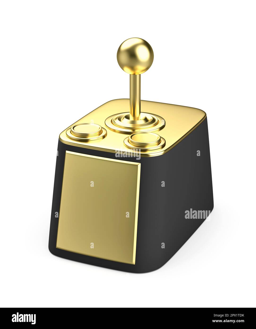 Trophée Joystick d'ordinateur doré sur fond blanc Banque D'Images