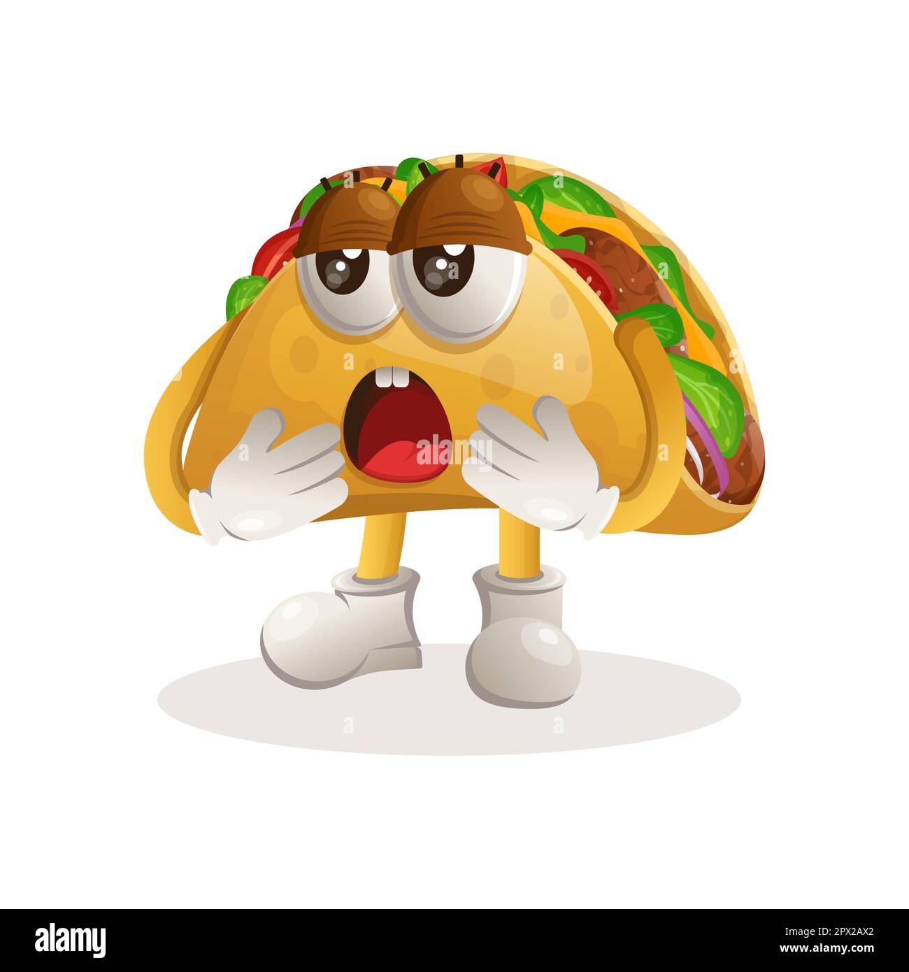 Adorable mascotte de tacos à expression lamée. Idéal pour les magasins d'alimentation, les petites entreprises ou le commerce électronique, les marchandises et les autocollants, la promotion des bannières, l'examen des aliments b Illustration de Vecteur