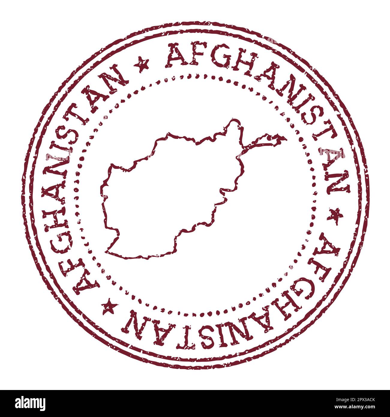 Timbre rond en caoutchouc de l'Afghanistan avec carte du pays. Timbre passeport rouge vintage avec texte circulaire et étoiles, illustration vectorielle. Illustration de Vecteur
