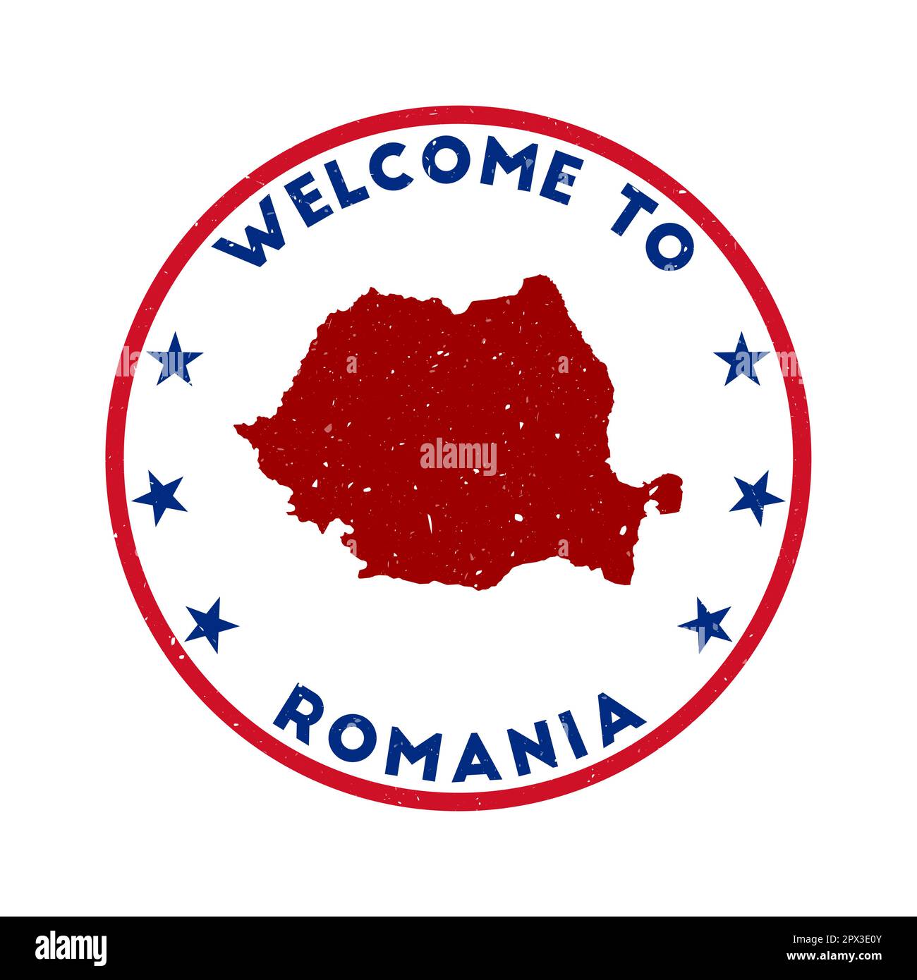 Bienvenue au timbre Roumanie. Timbre rond de pays grunge avec texture en dessous du thème de couleur de surface. Sceau de Roumanie géométrique de style vintage. Illustration de Vecteur