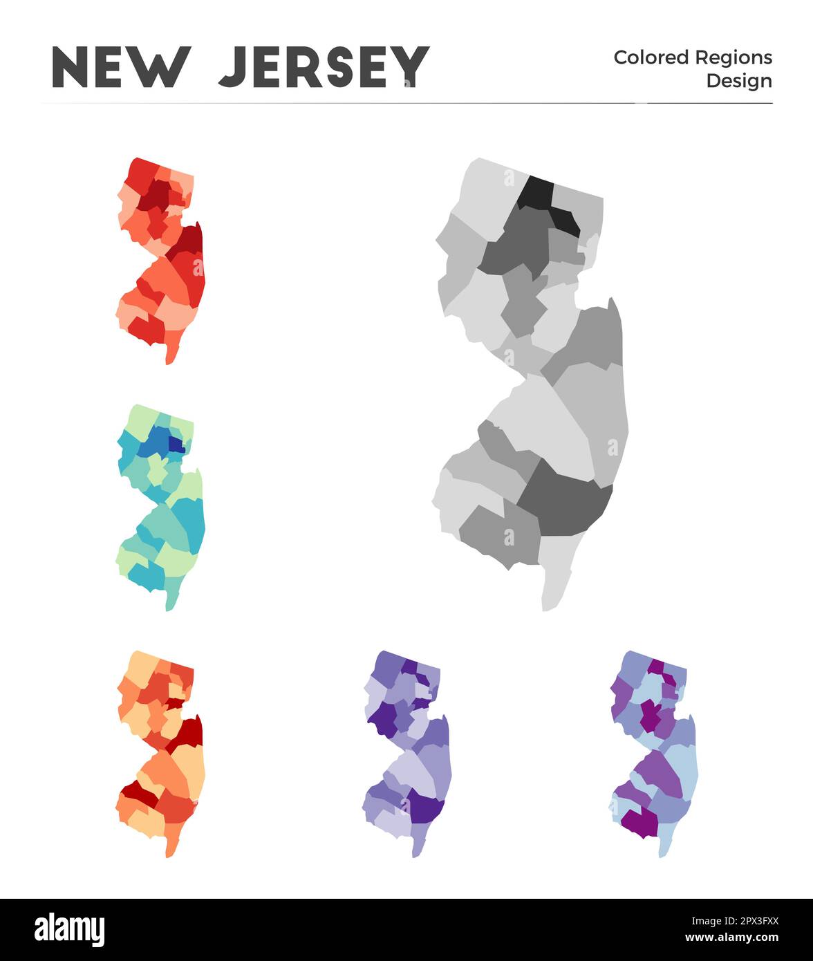 Collection de cartes du New Jersey. Borders of New Jersey pour votre infographie. Régions des États-Unis colorées. Illustration vectorielle. Illustration de Vecteur