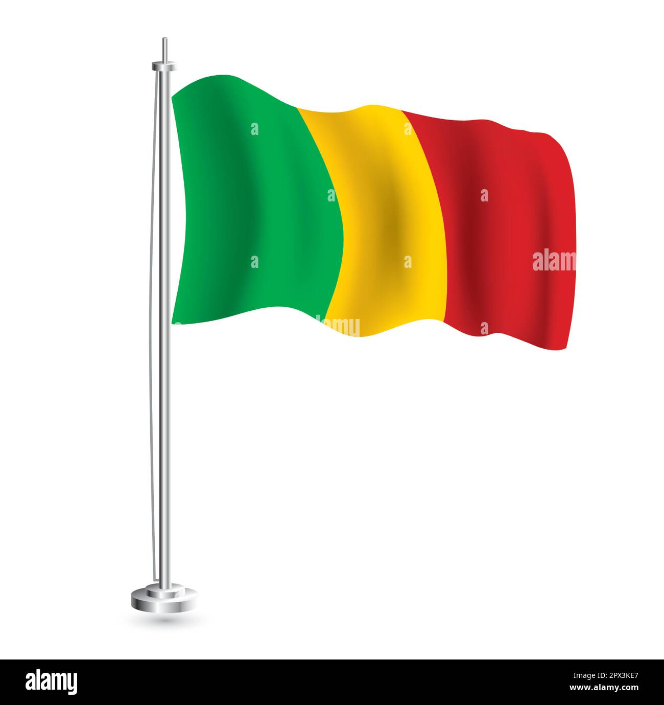 Drapeau du Mali. Drapeau vague réaliste isolé du Mali sur Flagpole. Illustration vectorielle. Illustration de Vecteur