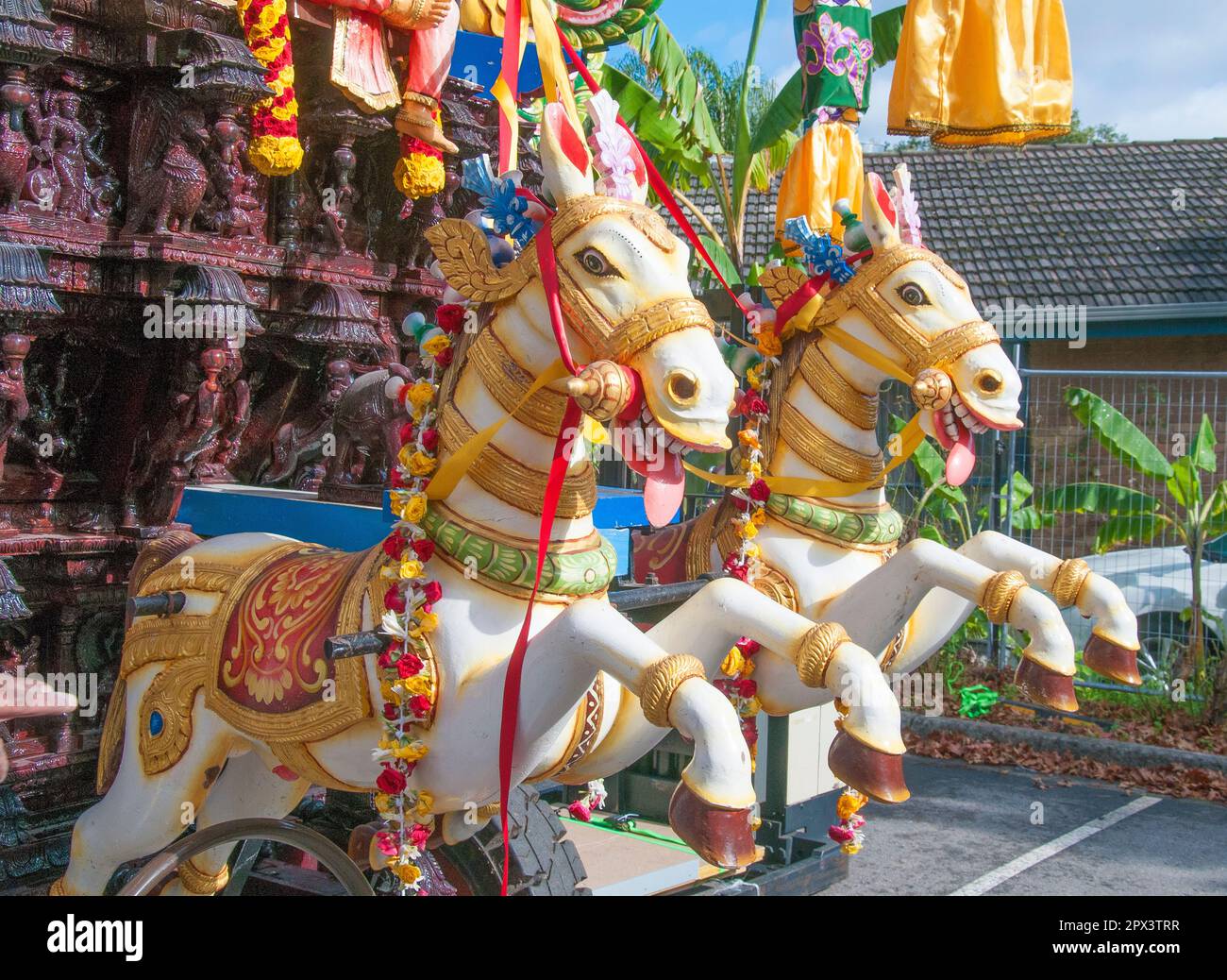 Détail du char, abritant la divinité Ganesha, au festival Mahotsavam Chariot 2023 de la communauté hindoue, Melbourne, Australie Banque D'Images