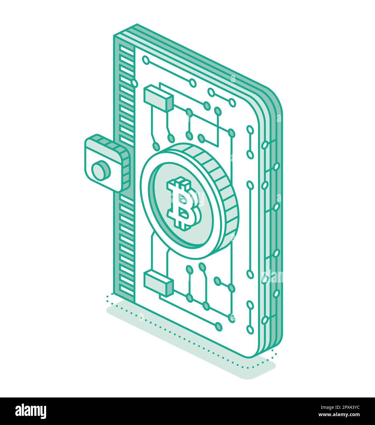 Portefeuille de crypto-monnaie isométrique avec crypto-monnaie. Description détaillée de l'icône de l'application de stockage de crypto-monnaie Technologie blockchain. Illustration vectorielle. Web 3 O Illustration de Vecteur