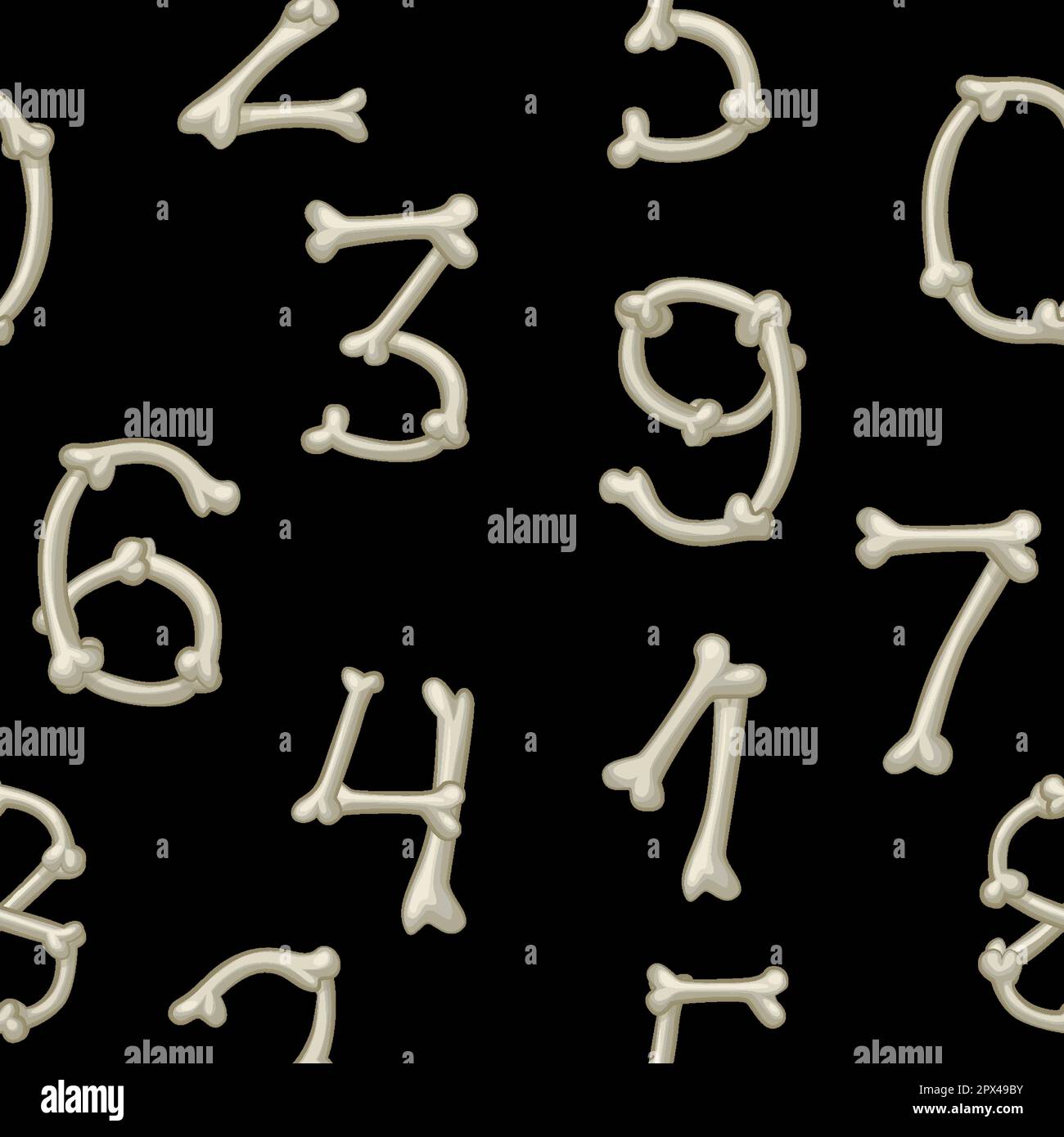 Numéros d'os, chiffres vectoriels. Numéros isolés de dessins animés sur fond noir Illustration de Vecteur