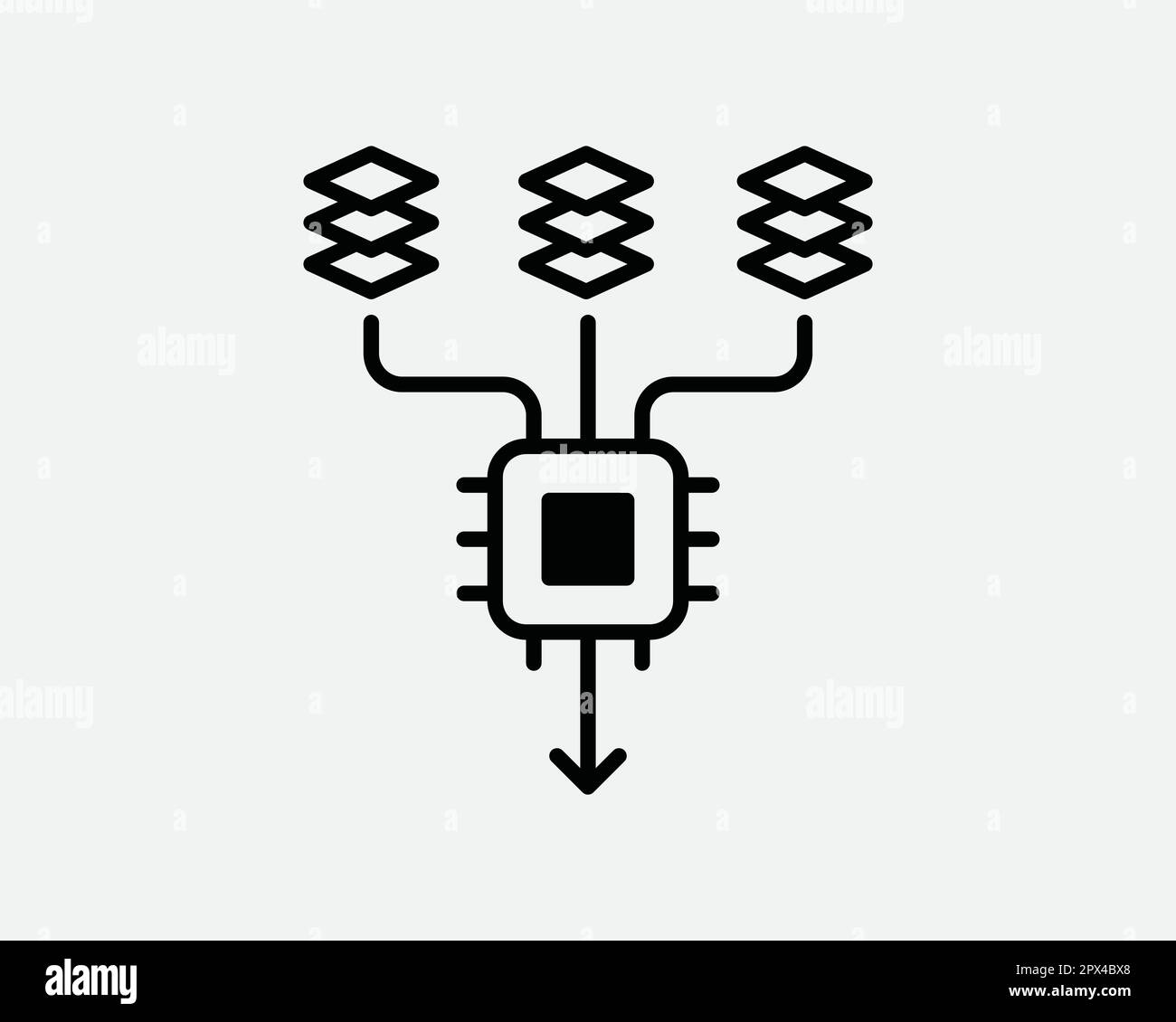 Icône de ligne d'entrée de données. Symbole de puce d'ordinateur d'intelligence artificielle ai. Algorithme système de processus signe Noir vecteur graphique Illustration Clipart Cricut Illustration de Vecteur