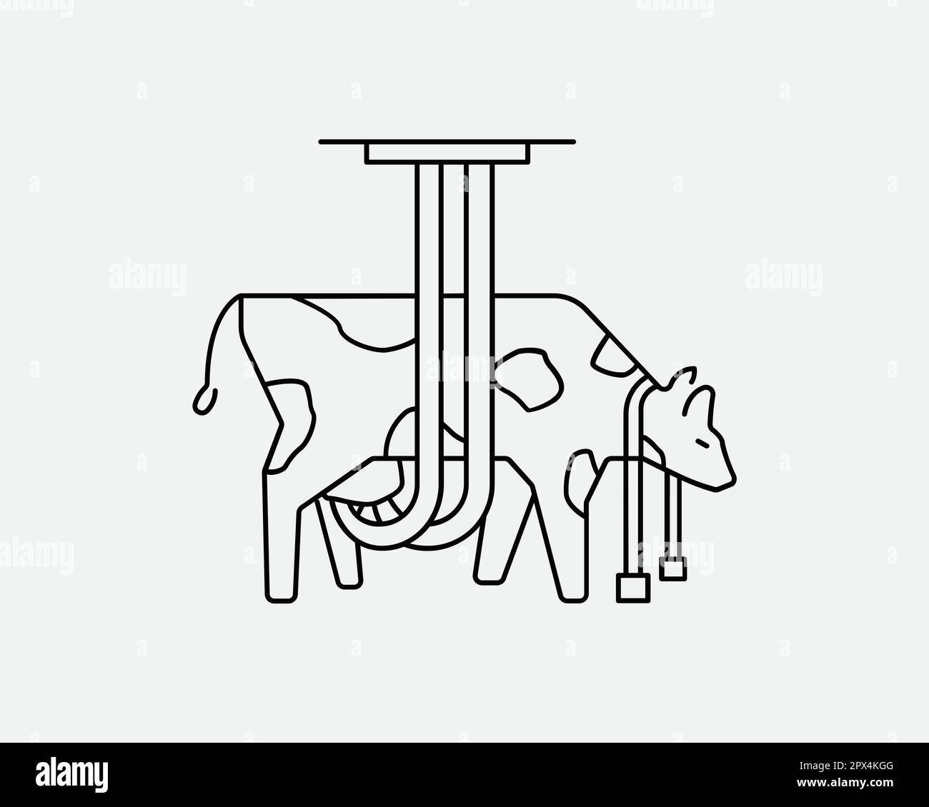 Icône linéaire de la ligne de vache laitière. Cruauté envers les animaux abus bovins de ferme lait traite Agriculture Industrie du boeuf symbole Vector Illustration graphique Clipart Illustration de Vecteur