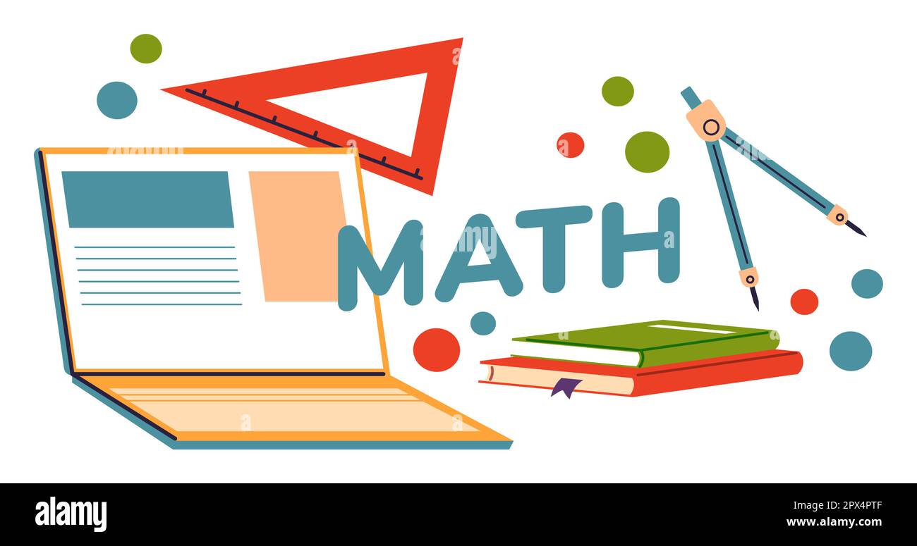 Cours à l'école, livres de mathématiques et ordinateur portable Illustration de Vecteur