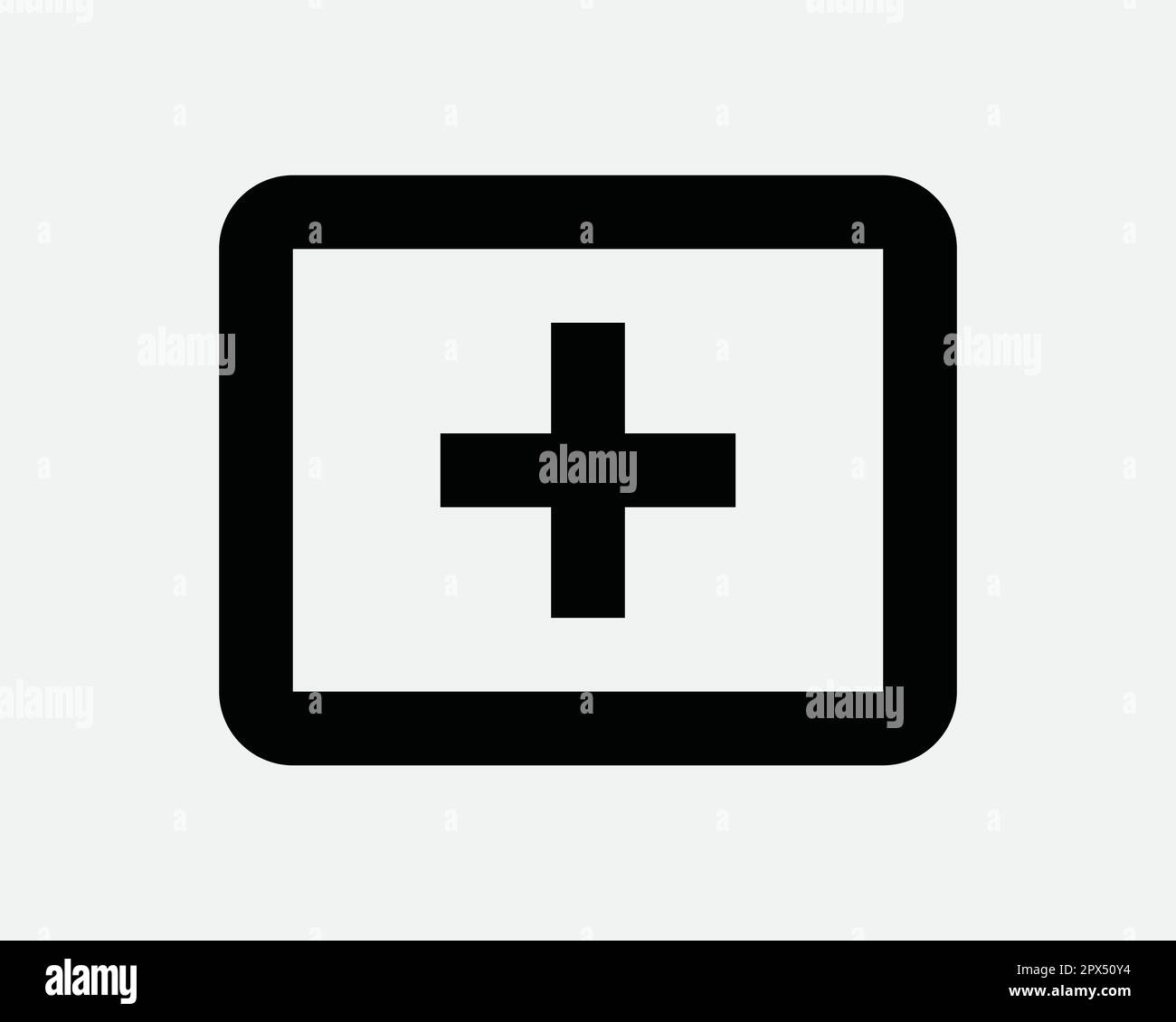 Plus signe Croix dans une boîte Contour Ajouter une nouvelle icône de ligne noire et blanche symbole symbole Illustration vectorielle Clipart Illustration de Vecteur