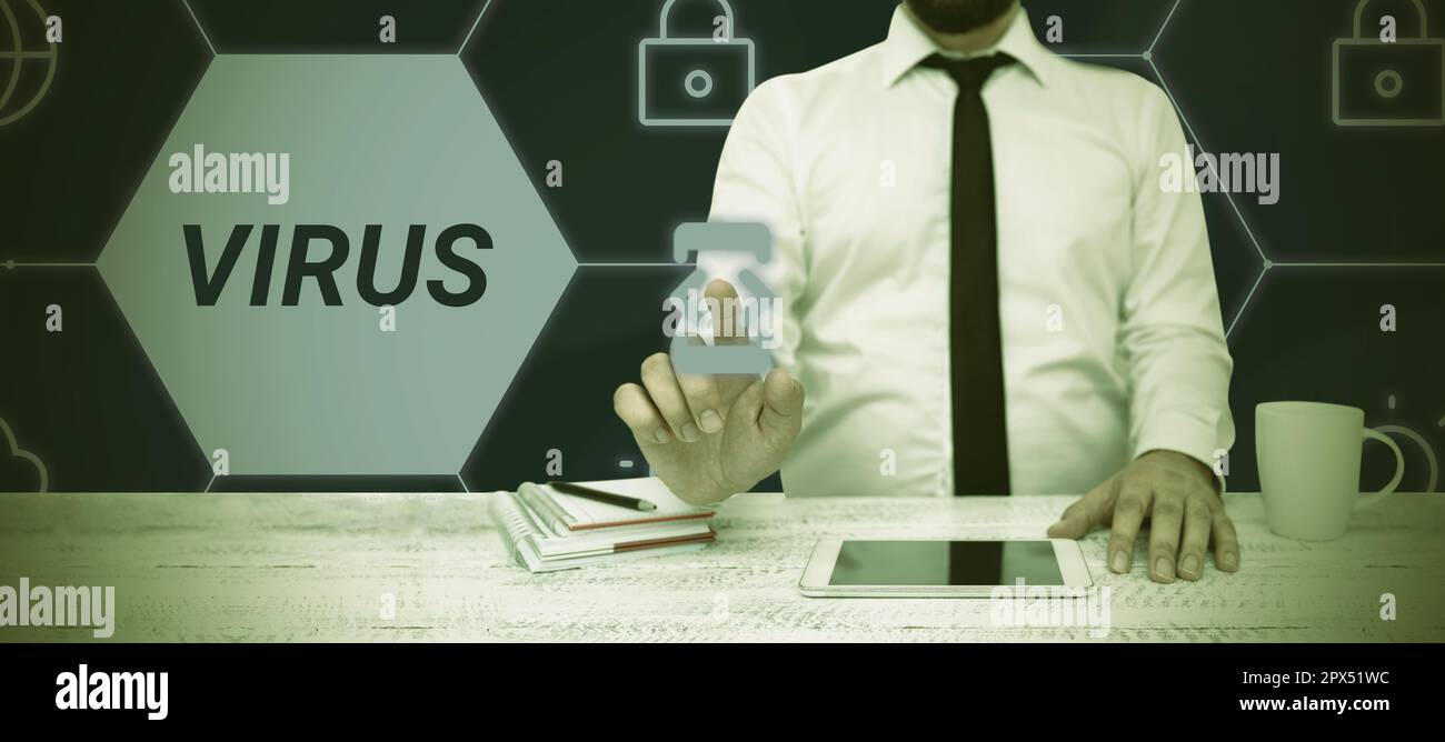 Légende du texte Présentation de virus, mot pour agent infectieux qui consiste en une molécule d'acide nucléique dans une couche protéique Banque D'Images