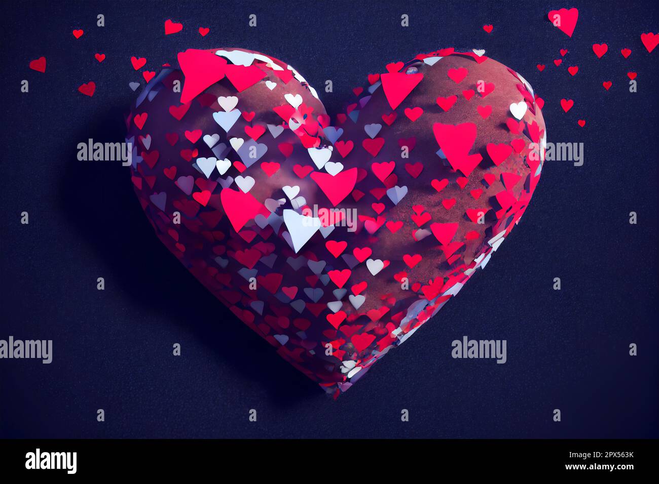 Cœur volant rouge de différentes tailles dans la forme de coeur 3D illustration Banque D'Images