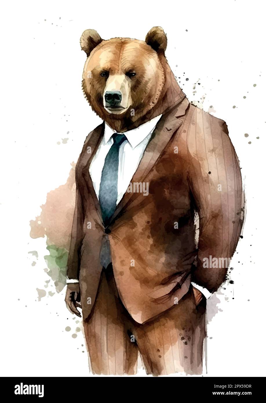 Costume d'ours brun tendance de style dessin animé sur fond blanc. Joli motif personnages. Style de mode. Design d'art de la mode. Motif animal. Bus Illustration de Vecteur