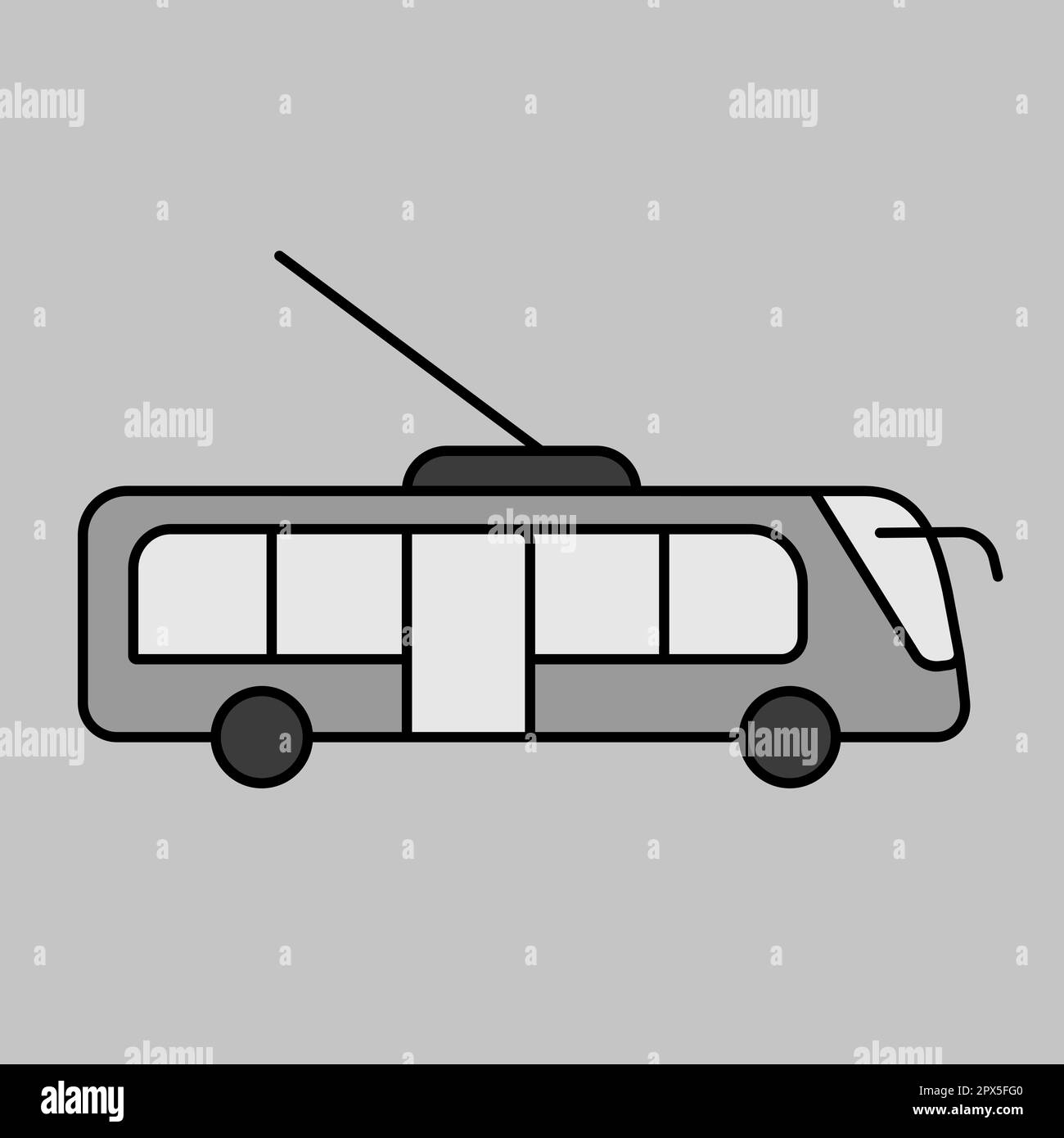Icône de vecteur de niveaux de gris chariot ou trolleybus. Symbole graphique pour la conception, le logo, l'application, l'interface utilisateur du site Web et des applications de voyage et de tourisme Banque D'Images