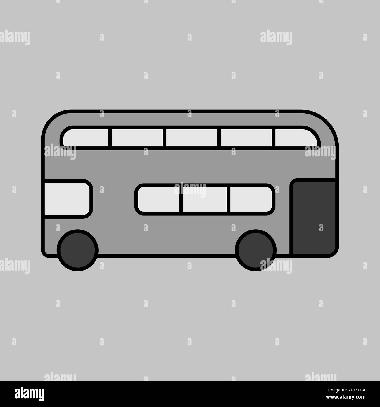 Icône de vecteur de niveaux de gris du bus à double étage. Symbole graphique pour la conception, le logo, l'application, l'interface utilisateur du site Web et des applications de voyage et de tourisme Banque D'Images