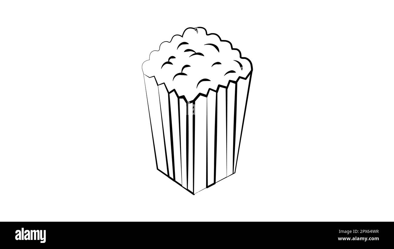 Illustration vectorielle avec un seau à pop-corn d'esquisse. En-cas cinéma. Fast-food dessinés à la main. Affiche de temps de film. Illustration de Vecteur