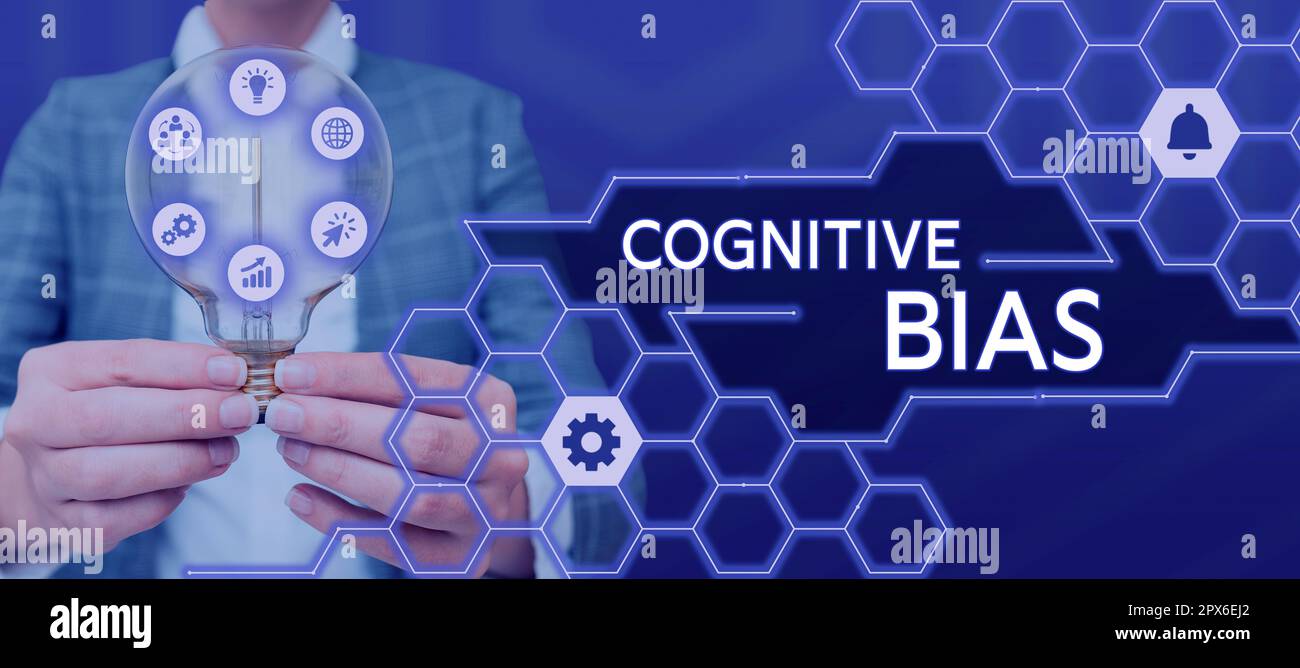 Signe montrant le biais cognitif, mot écrit sur le traitement psychologique pour les troubles mentaux Banque D'Images