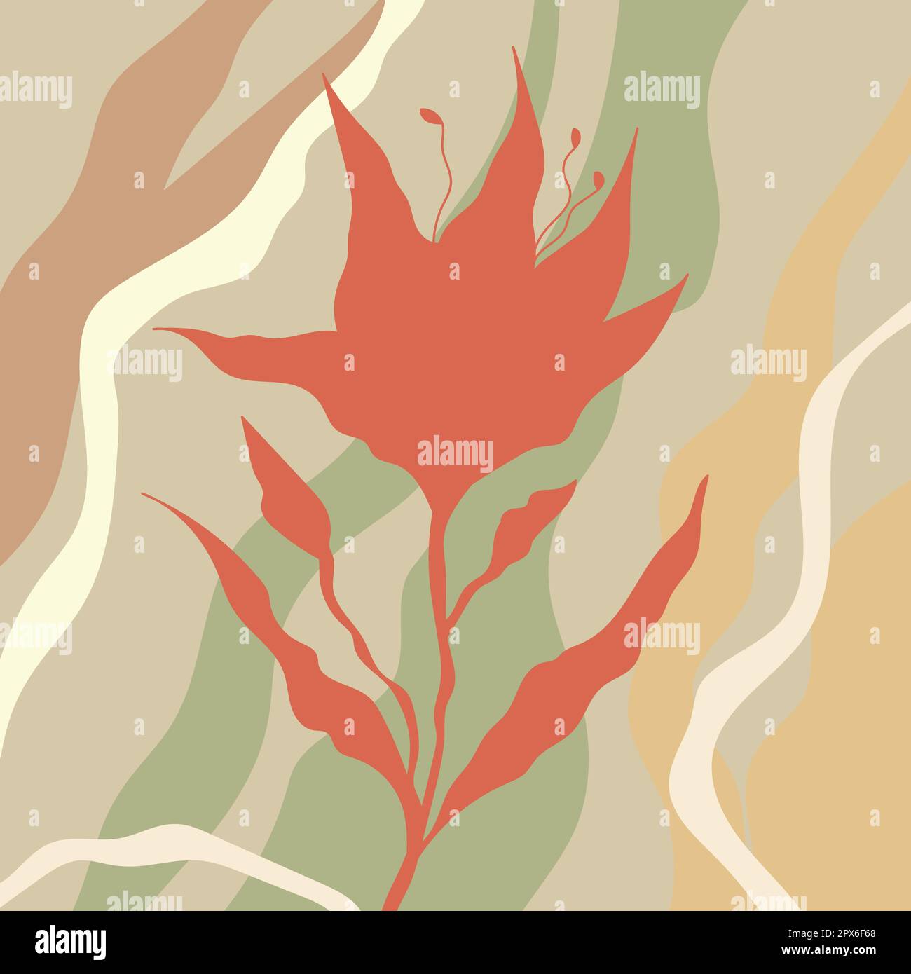 Arrière-plan botanique abstrait avec un contour de fleur et des lignes dans des couleurs pastel. Concept art vectoriel Illustration de Vecteur