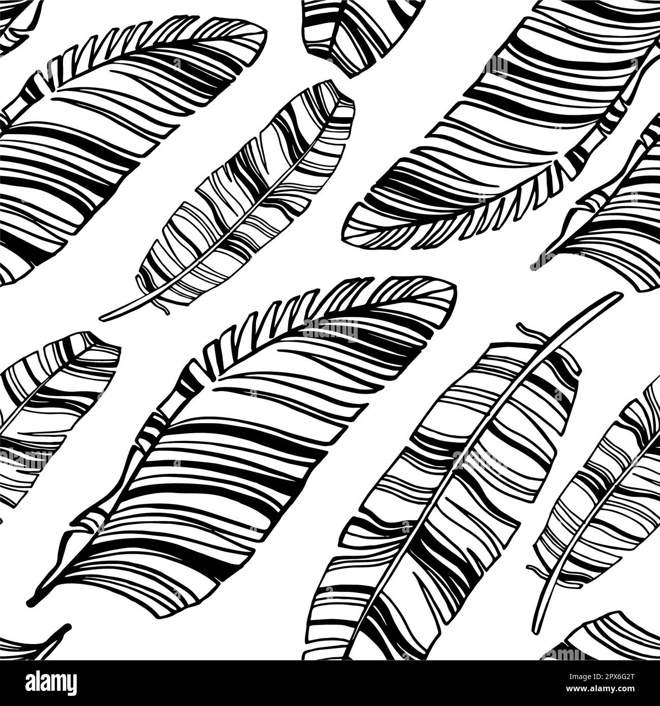 bananas feuilles art ligne sans couture motif, main dessin esquisse, illustration vectorielle. Pour housse, tissu, textil Banque D'Images