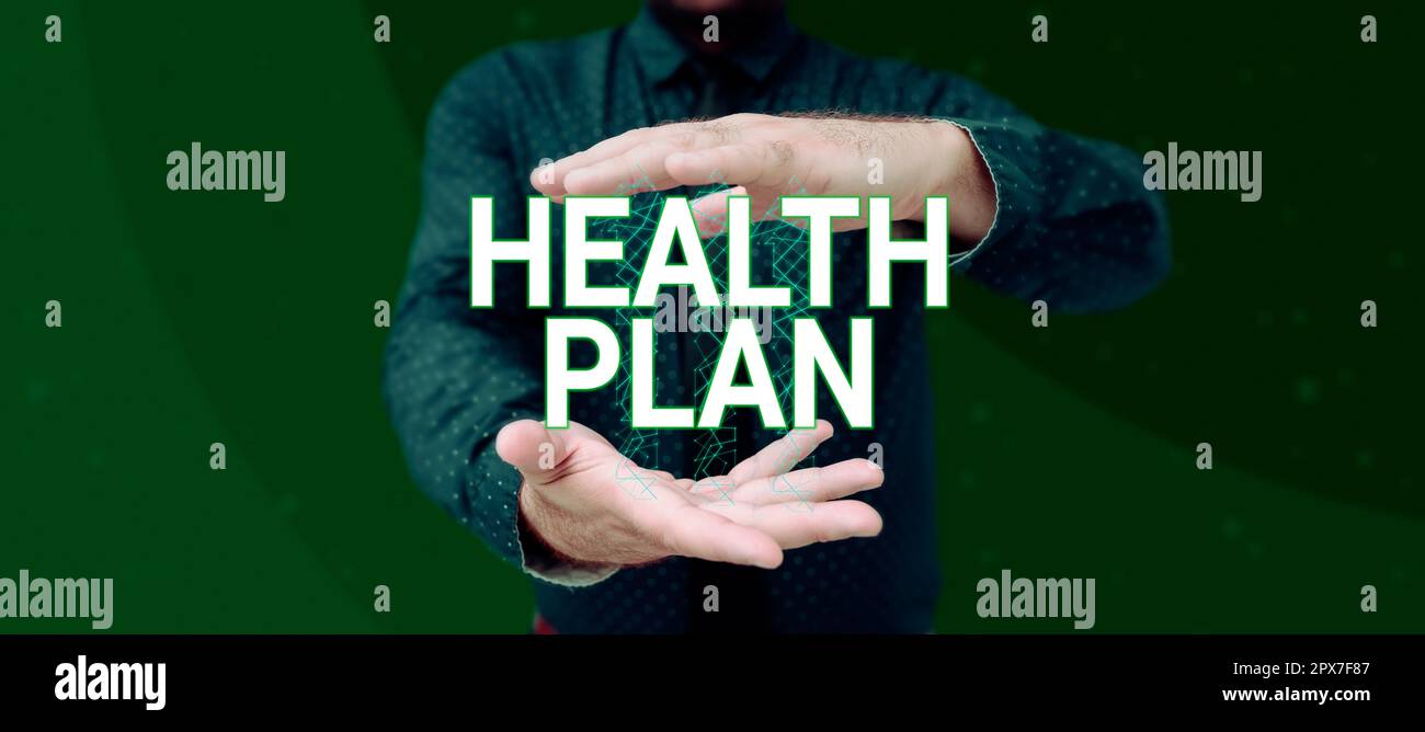 Inspiration montrant signe Plan de santé, concept Internet toute stratégie qui offre des services médicaux à ses membres Banque D'Images