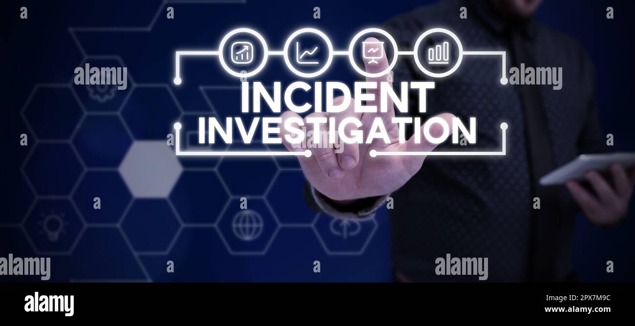 Légende de texte présentant l'enquête sur l'incident, mot écrit sur responsable de l'intégrité de l'incident Banque D'Images