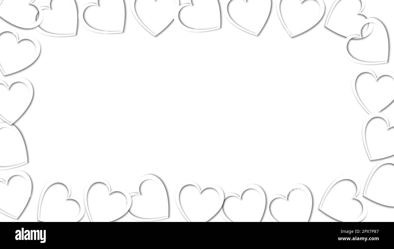 Magnifique cadre abstrait de coeurs blancs avec des ombres pour la Saint-Valentin sur fond blanc. Illustration vectorielle. Concept: L'amour, un cadeau au bel Illustration de Vecteur