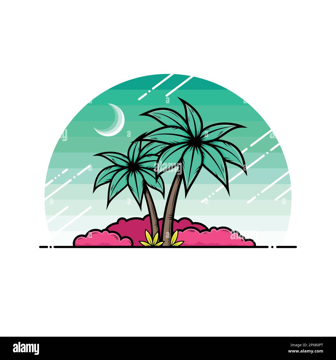 Falaise de nuit de la forêt tropicale avec palmiers. Illustration de Vecteur
