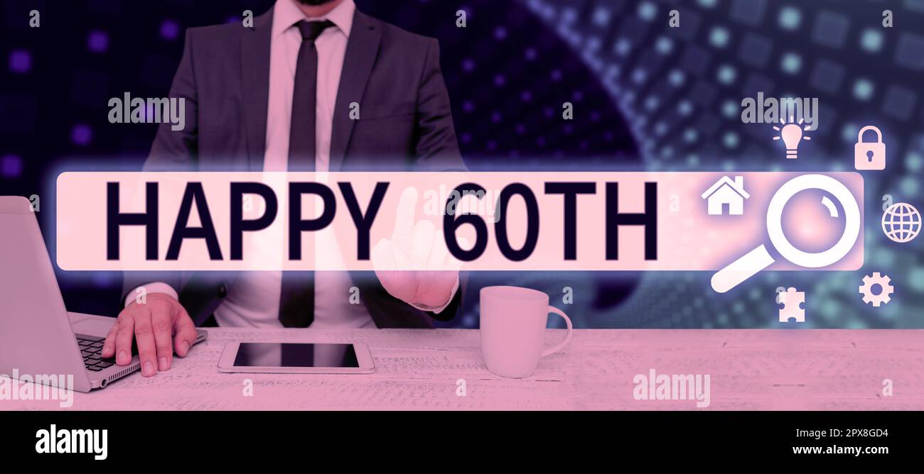 Légende conceptuelle Happy 60th, Word pour une occasion joyeuse pour un événement spécial marquant l'année 60th Banque D'Images