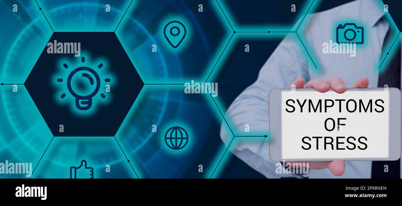 Signe présentant des symptômes de stress, Business vitrine servant de symptôme ou de signe en particulier de quelque chose de indésirable Banque D'Images