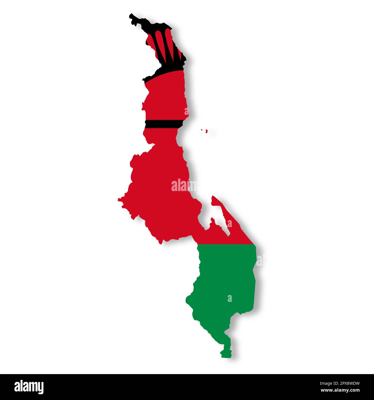 Une carte de drapeau du Malawi sur fond blanc avec illustration du chemin d'écrêtage 3D Banque D'Images