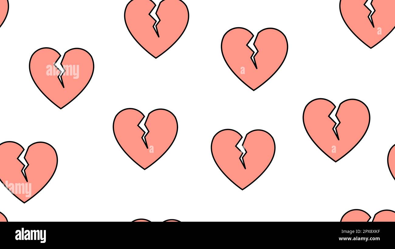 Texture sans fin motif sans coutures des icônes plates de coeurs cassés, articles d'amour pour le festin de l'amour Saint-Valentin 14 février ou 8 mars sur un blanc Illustration de Vecteur