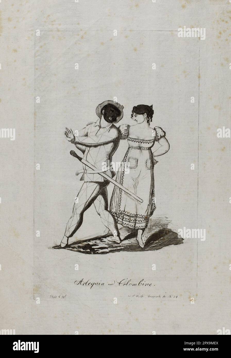 Dessin d'époque: Arlequin et Colombine, 1811 Banque D'Images