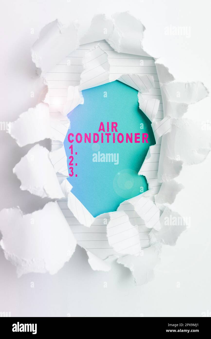 Panneau affichant le climatiseur, appareil de présentation d'entreprise pour laver l'air et contrôler son humidité et sa température Banque D'Images