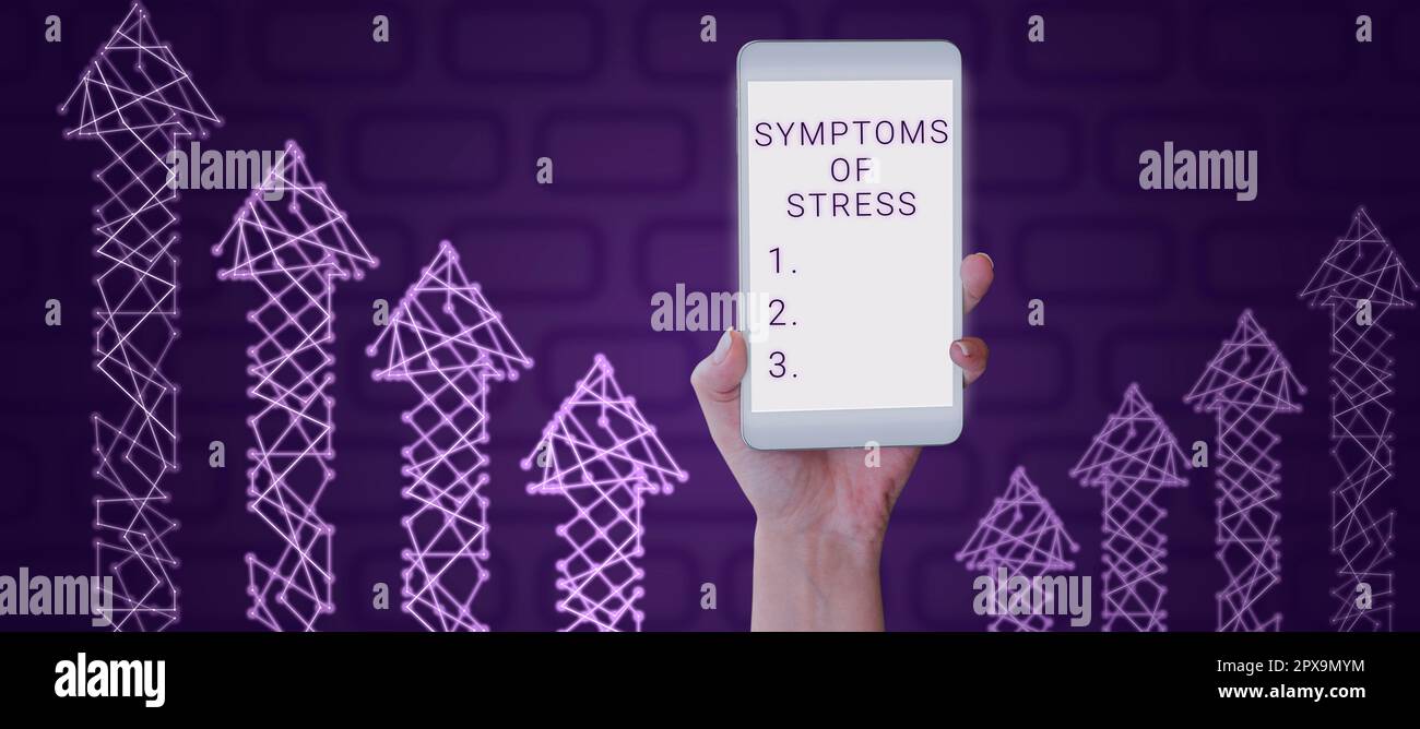 Texte montrant l'inspiration symptômes du stress, photo conceptuelle servant de symptôme ou de signe en particulier de quelque chose de indésirable Banque D'Images