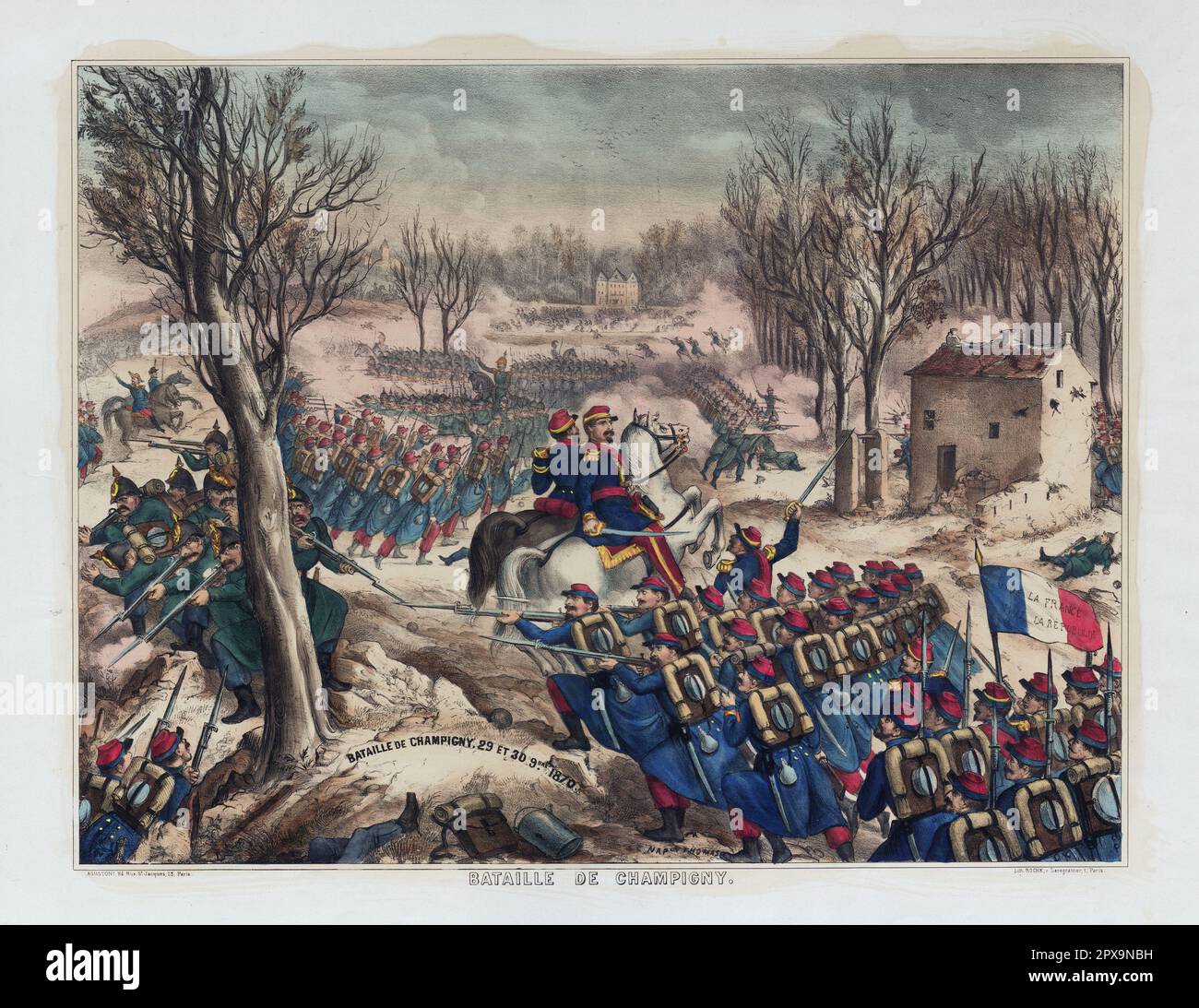 Gravure ancienne : bataille de Champigny (bataille de Villiers) : 29 novembre – 3 décembre 1870. 1871 la bataille de Villiers, également appelée bataille de Champigny, fut la plus grande des sorties françaises de Paris assiégée pendant la guerre franco-prussienne. Banque D'Images