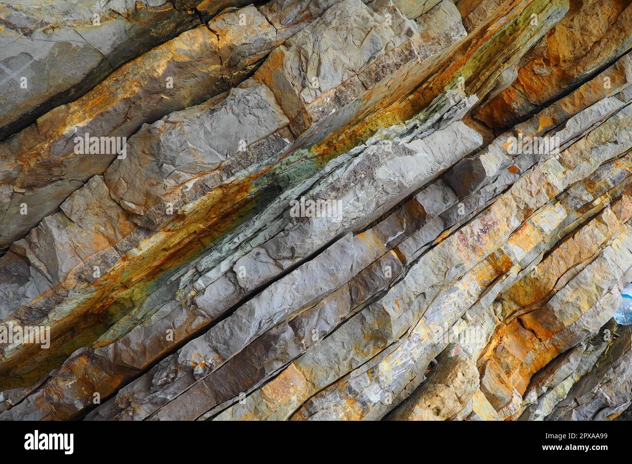 Le Flysch est une série de roches sédimentaires marines qui sont principalement d'origine clastique et qui se caractérisent par l'alternance de plusieurs lithologiques Banque D'Images