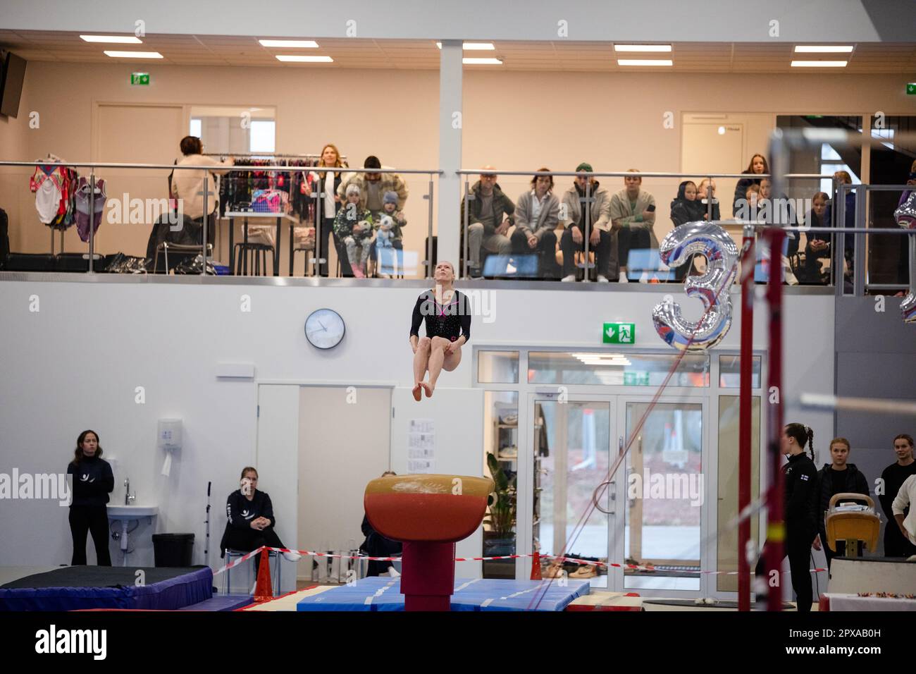 Åland Invitational 2023 Gym, Mariehamn, avril 2023. Gymnastes de Finlande, de Suède, de Norvège et du Royaume-Uni. Photo : Rob Watkins. Photo : coffre-fort final Banque D'Images