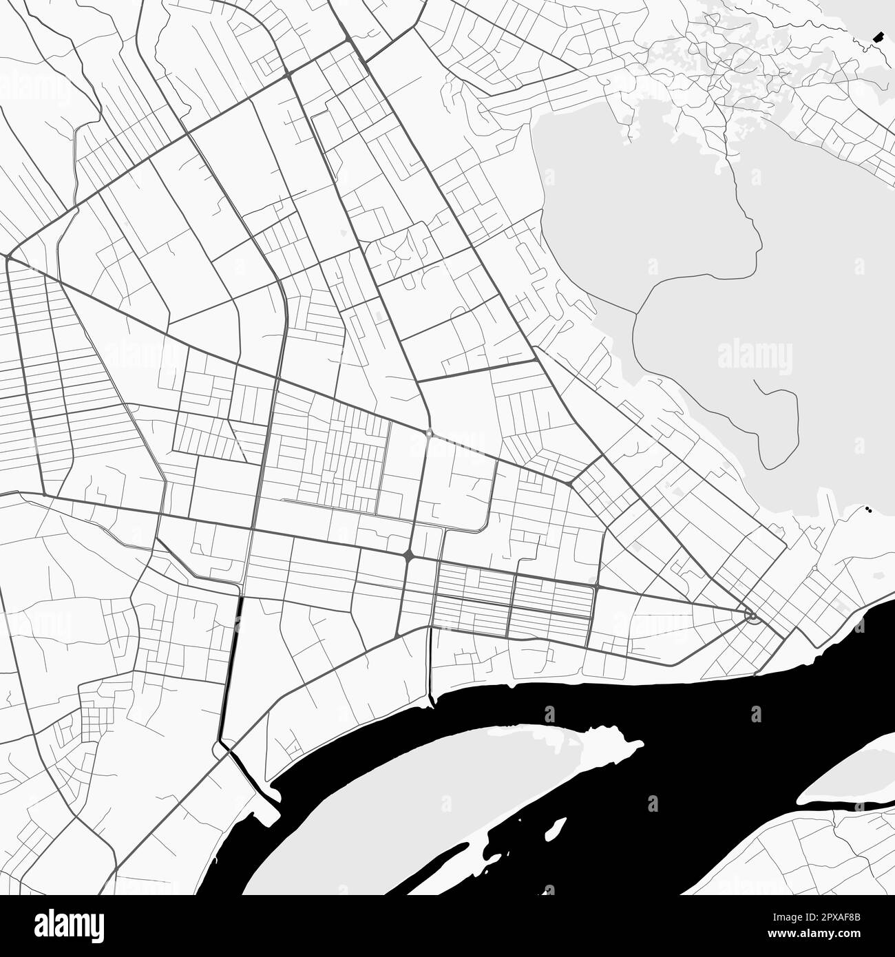 Carte de la ville de Bangui, République centrafricaine. Affiche urbaine noir et blanc. Carte routière avec vue de la région métropolitaine. Illustration de Vecteur