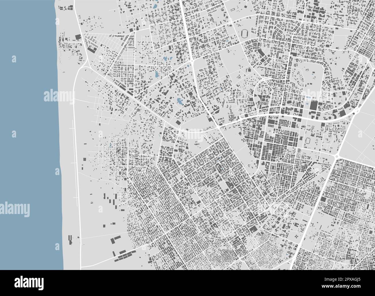 Nouakchott, Mauritanie, carte vectorielle. Plan détaillé du quartier administratif de la ville de Nouakchott. Panorama urbain. Illustration vectorielle libre de droits. Contour Illustration de Vecteur