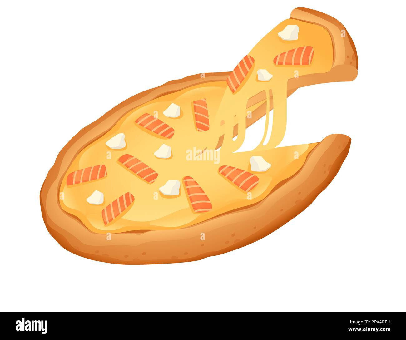 Savoureuse pizza fraîche avec fromage saumon motif poisson pour illustration vectorielle de menu isolée sur fond blanc Illustration de Vecteur