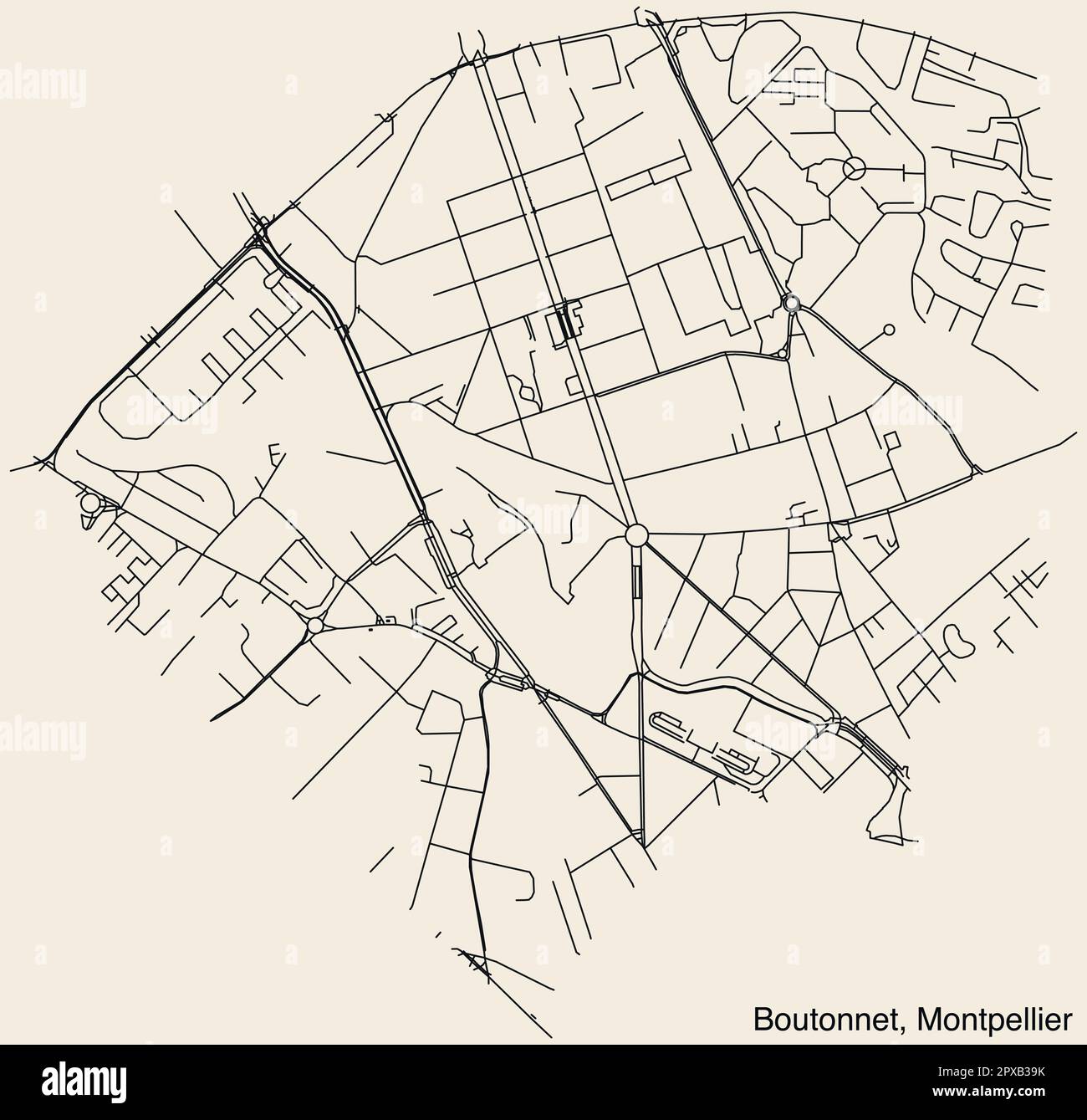 Carte des rues du QUARTIER de BOUTONNET, MONTPELLIER Illustration de Vecteur