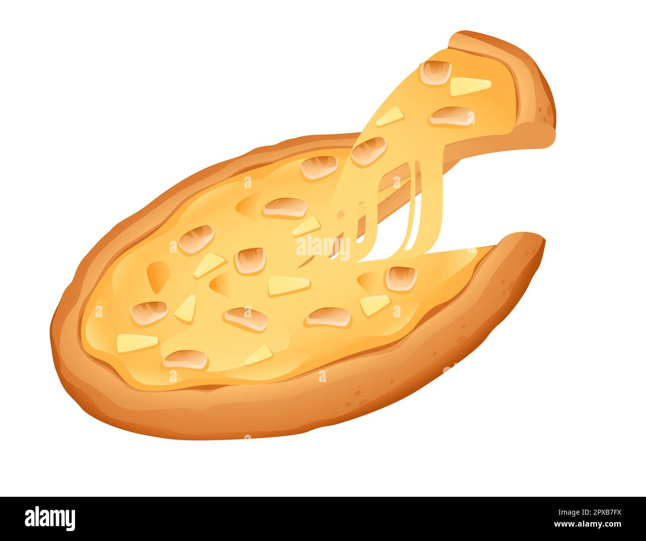Pizza fraîche savoureuse avec fromage, viande de poulet et ananas design pour illustration vectorielle de menu isolée sur fond blanc Illustration de Vecteur
