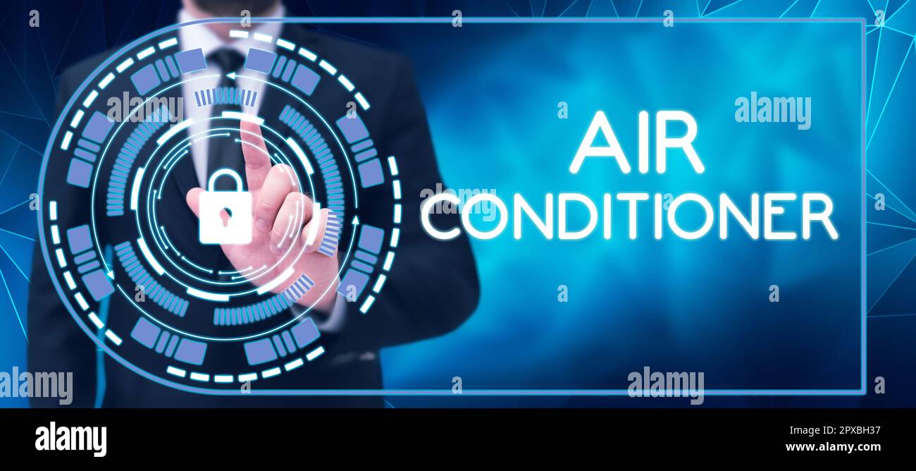 Panneau affichant le climatiseur, appareil d'approche commerciale pour laver l'air et contrôler son humidité et sa température Banque D'Images