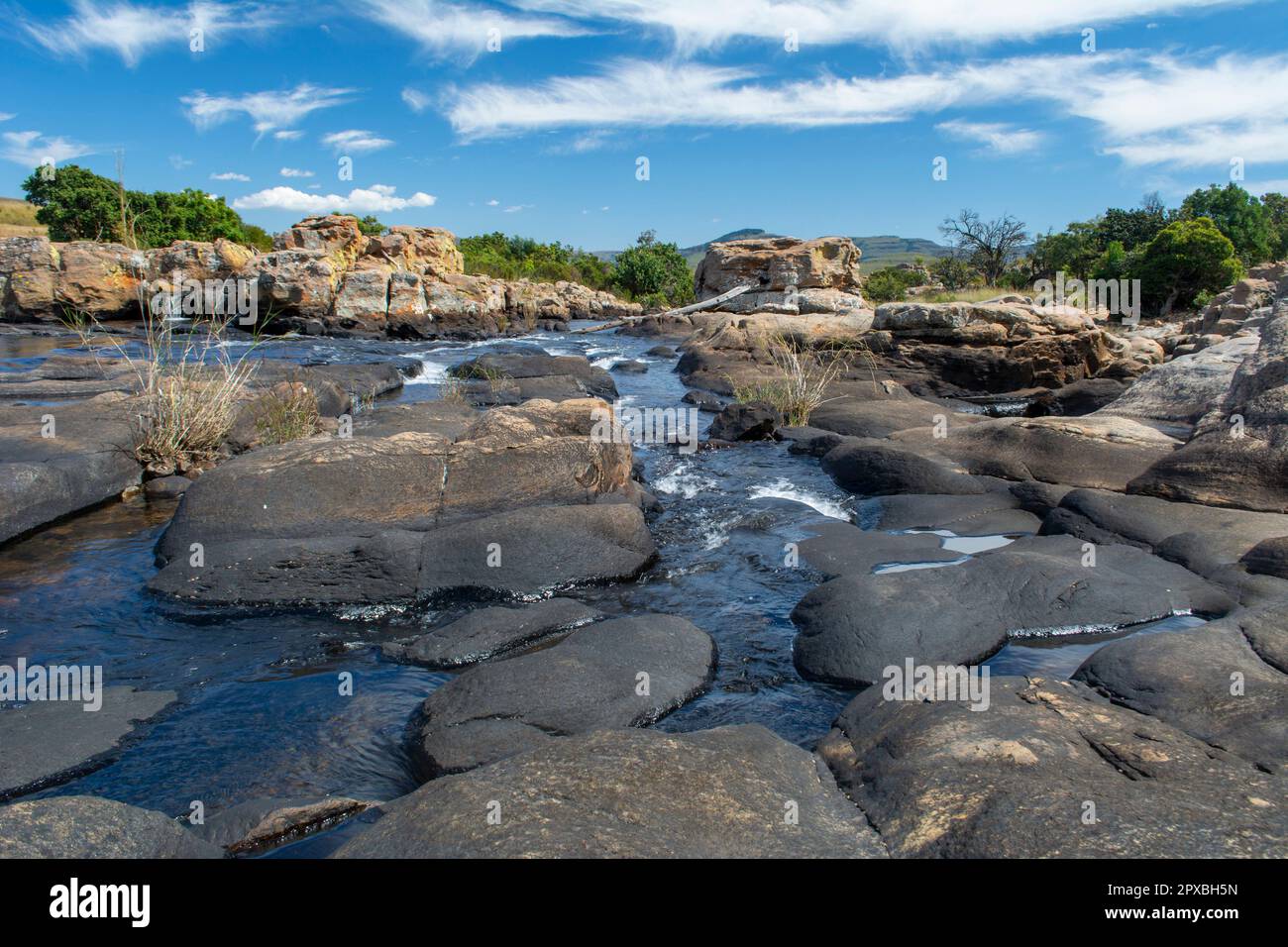 Vue à angle bas de Treurrivier à Bourke's Luck Potholes sur Panorama route en Afrique du Sud Banque D'Images