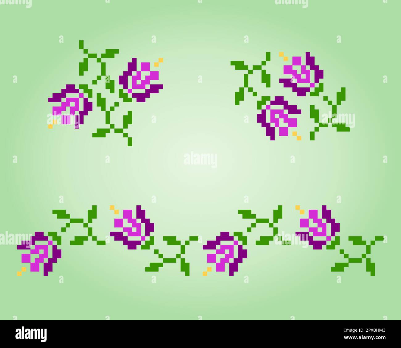 8 bit pixel fleur vigne. Fleurs violettes pour les motifs de point de croix, dans les illustrations vectorielles. Illustration de Vecteur