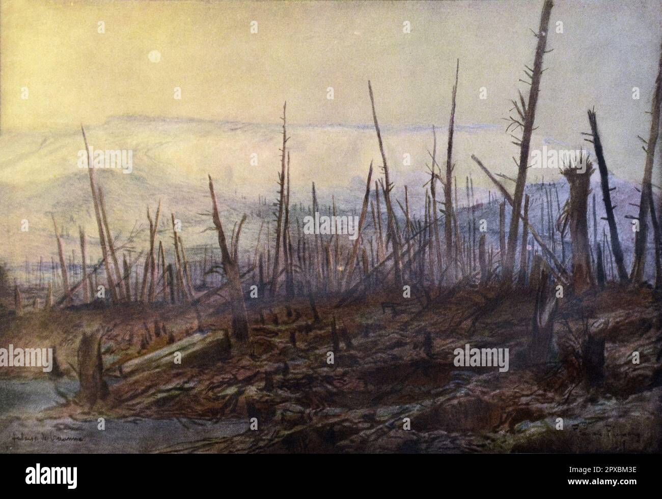 Première Guerre mondiale falaises de Craonne ( chemin des Dames). Printemps 1917. Par François Flameng Banque D'Images