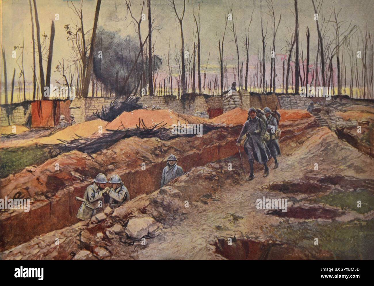 Première Guerre mondiale Sur les champs de bataille de 1918. Au sommet du mont Ranaud. Par François Flameng Banque D'Images