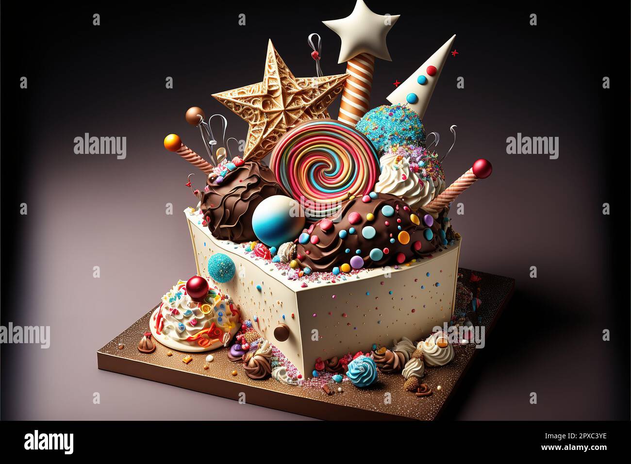 Gâteau D'anniversaire De Fête De Célébration Avec Beaucoup De Glaçage Et De  Décorations Concept D'anniversaire De Fête De Célébration