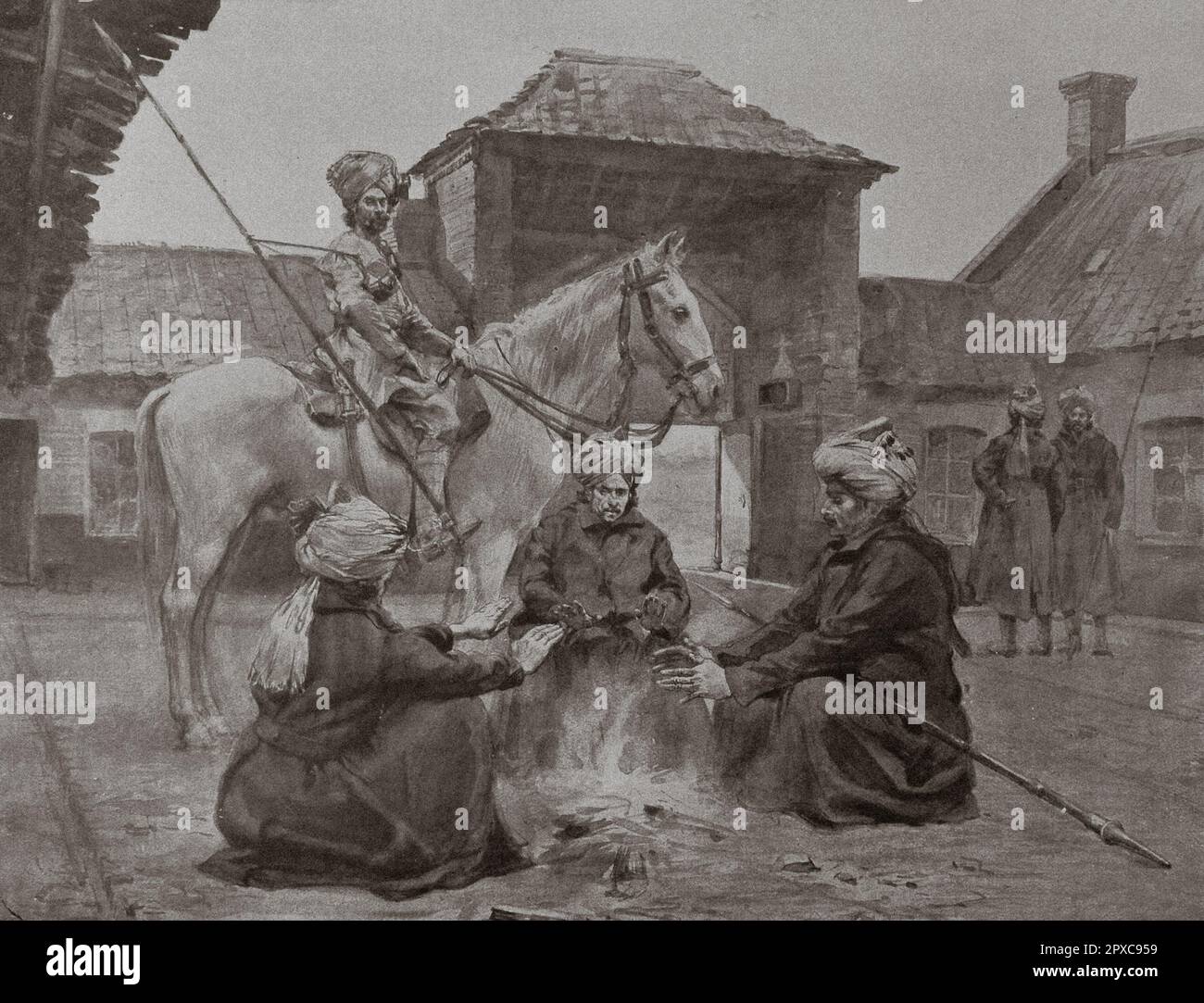 Première Guerre mondiale Lanceurs indiens dans une ferme du Nord de la France. 1914 Banque D'Images