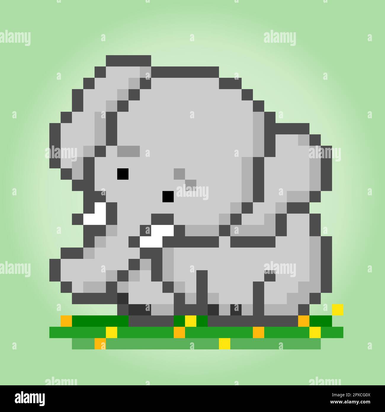 l'éléphant de 8 bits est assis. Animaux heureux pour les ressources de jeu dans les illustrations vectorielles. Illustration de Vecteur